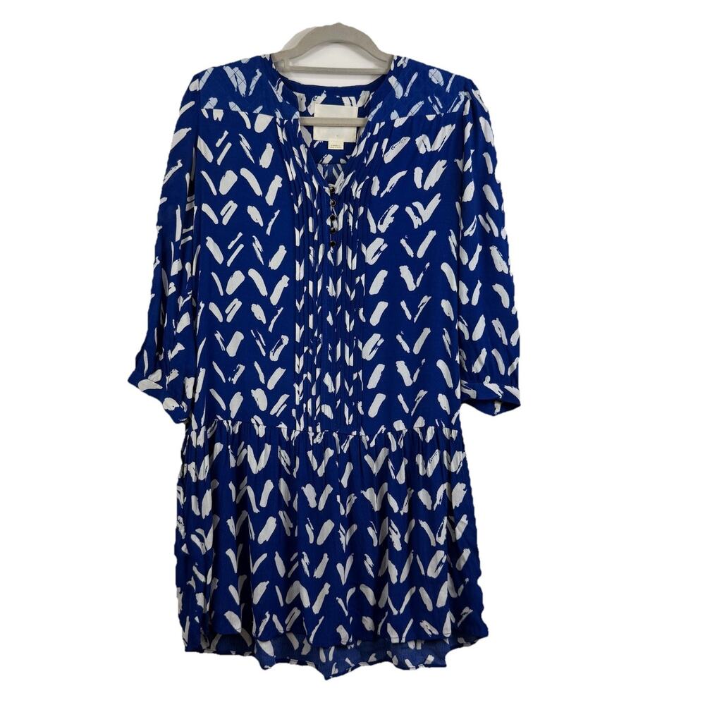 Maeve Anthropologie Blue White Mini Dress XS Drop Waist Pintuck Pleated Sheer - Picture 2 of 13